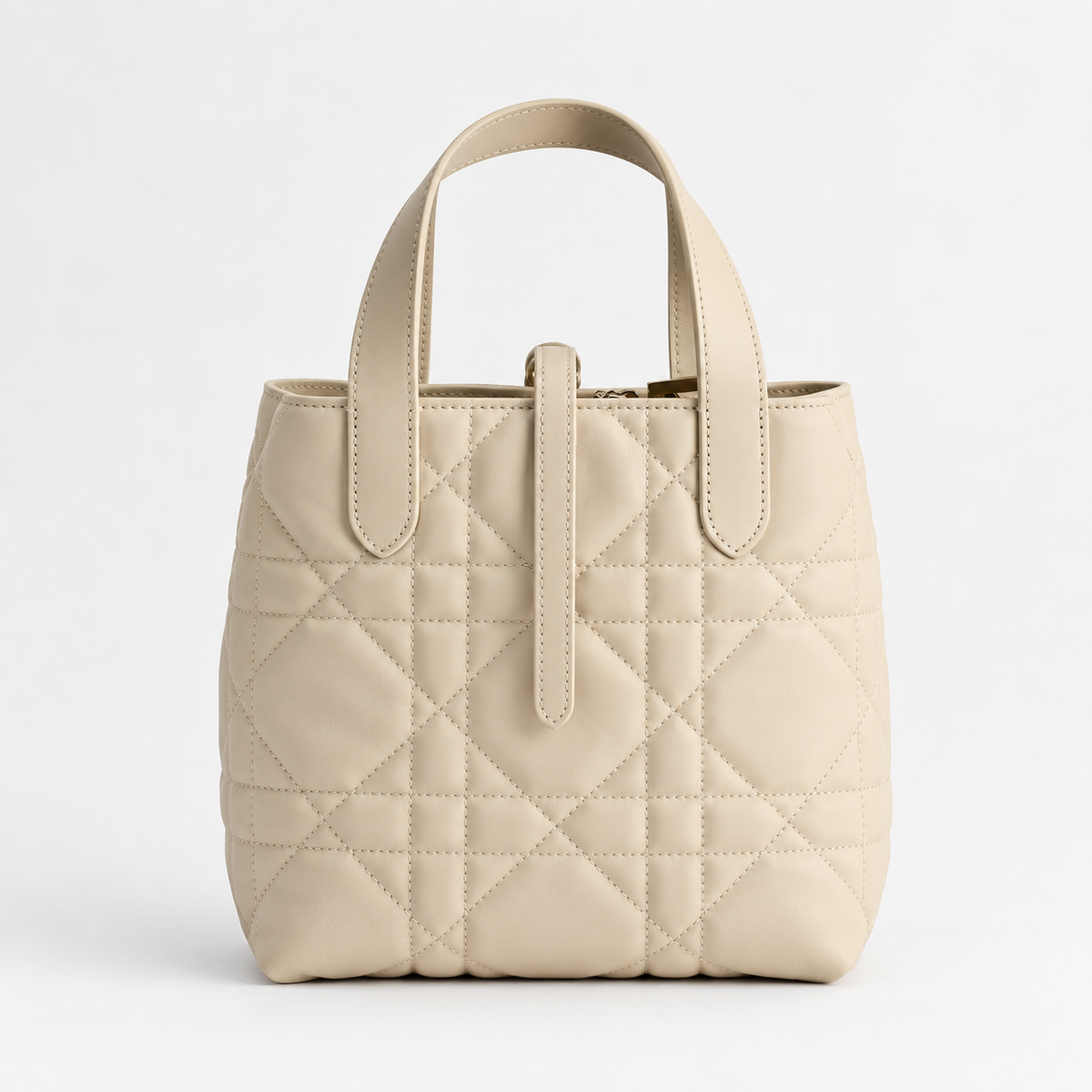 Cream Leather Quilted Handbag